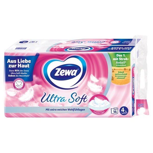 ZEWA ULTRA SOFT 4-LAGIG MIT  STROHANTEIL 16 X 150 BLATT 