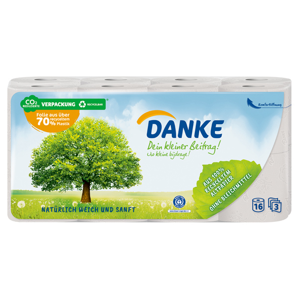 DANKE TOILETTENPAPIER 16 ROLLEN Á 150 BLATT 3-LAGIG