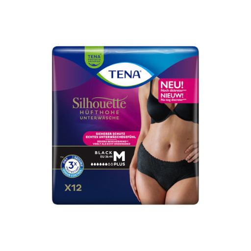 TENA SILHOUETTE PANTS BLACK PLUS GROESSE M - 12 STUECK PACKUNG 
